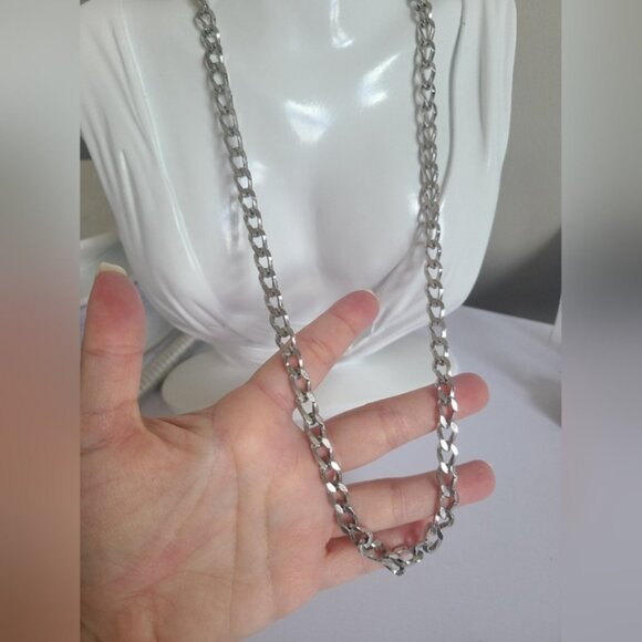 Vintage 14K NKP Silver Tone Men Women Large Chain Link Necklace and Bracelet Set - Picture 7 of 10